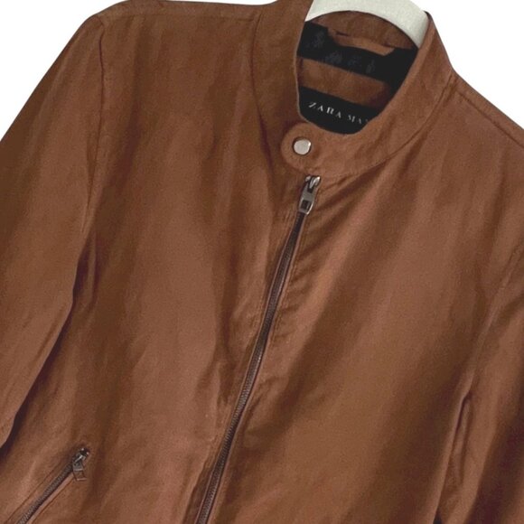 Zara Man Faux Suede Zip Jacket Shirt Men’s Small Brown Overshirt Shacket - Picture 1 of 13